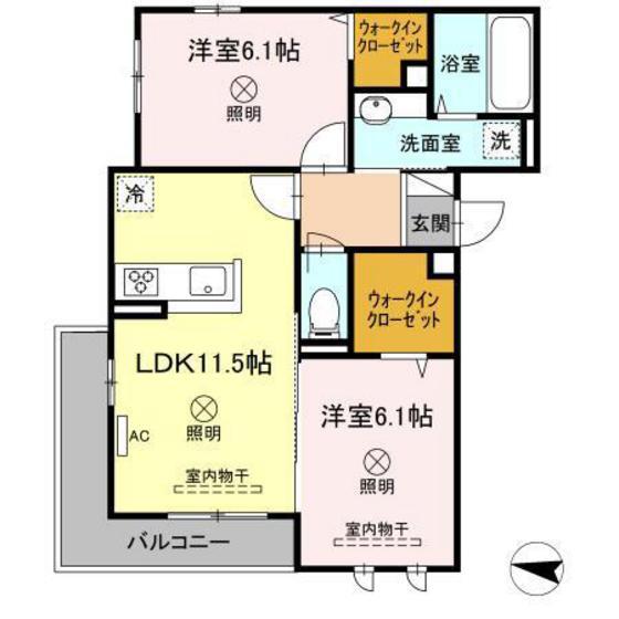 セジュール玉木E(2LDK/3階)の間取り写真