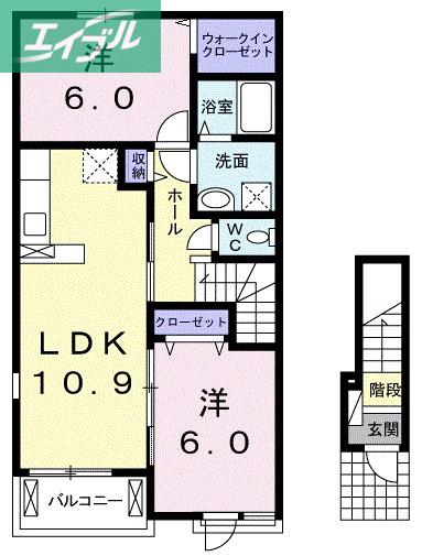 ベルカーサB(2LDK/2階)の間取り写真