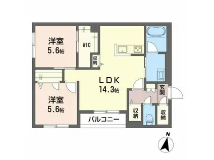 シュポールS(2LDK/2階)の間取り写真