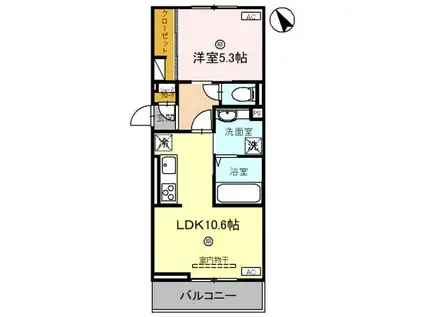 DーREGALO勝見(1LDK/3階)の間取り写真