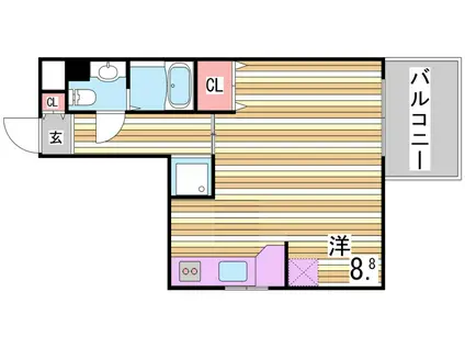 グローリア若葉台(ワンルーム/1階)の間取り写真