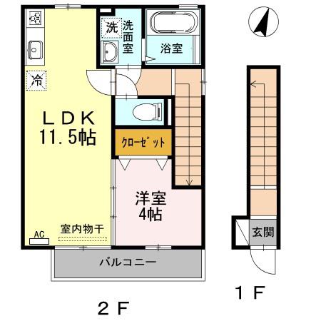 コージィーコートプルミエ(1LDK/2階)の間取り写真