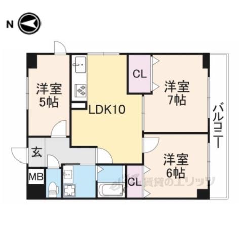 パインフィールド二条城(3LDK/8階)の間取り写真