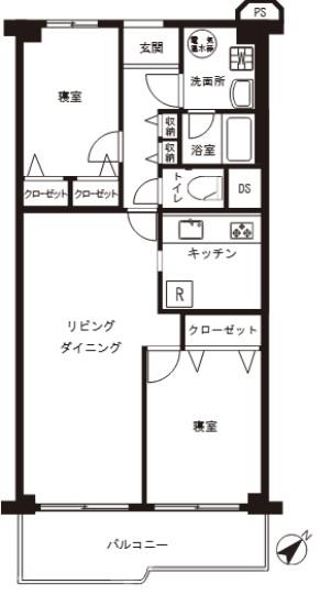 目黒台スカイマンション(2LDK/2階)の間取り写真