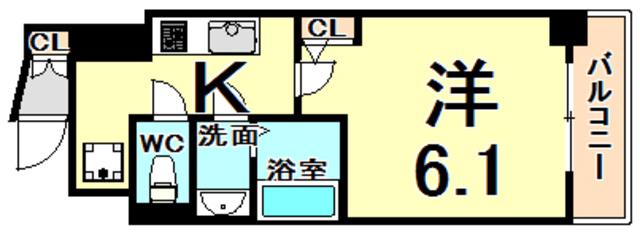 アークグラン大阪ウエスト(1K/13階)の間取り写真