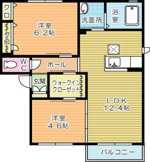 シャーメゾン谷町 A棟(2LDK/2階)の間取り写真