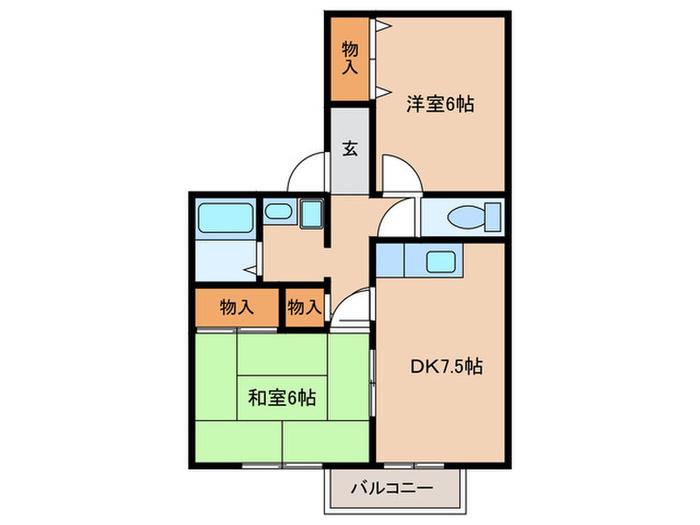 クレール杉山B(2DK/1階)の間取り写真