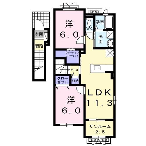 サンライズ スクエアII(2LDK/2階)の間取り写真