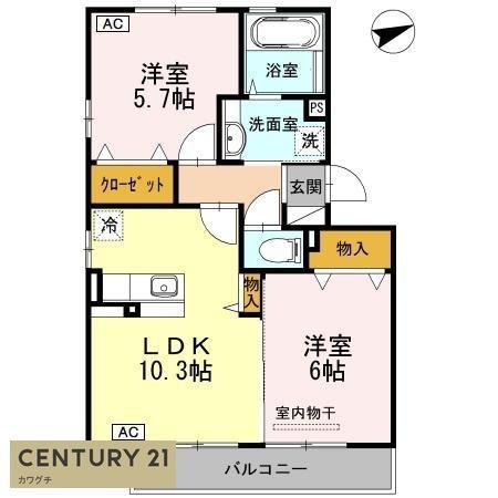 サニーホームズ B棟(2LDK/1階)の間取り写真