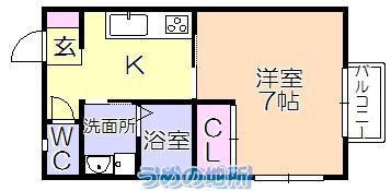 ロワールハイツII(1K/1階)の間取り写真