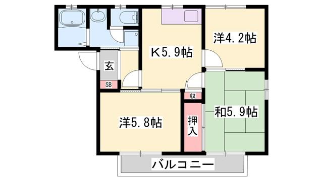 ステップハイツ(3K/1階)の間取り写真