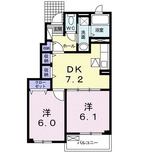 ヒルレジェンド(2DK/1階)の間取り写真