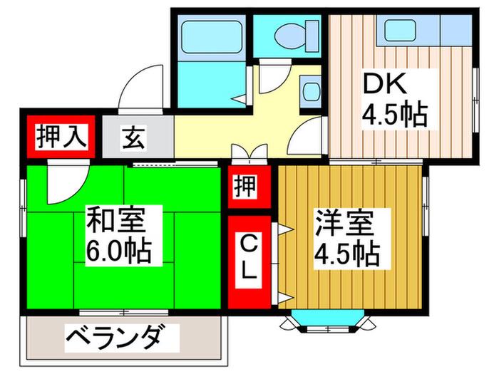 サウスウィンドウ(2DK/2階)の間取り写真