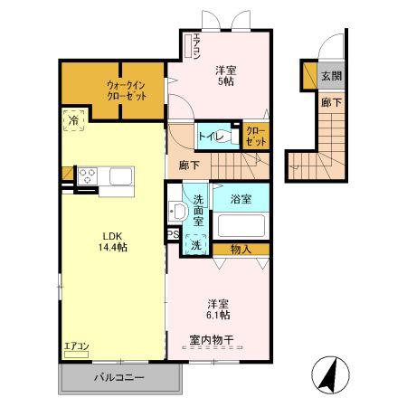 カーサ石原B(2LDK/2階)の間取り写真