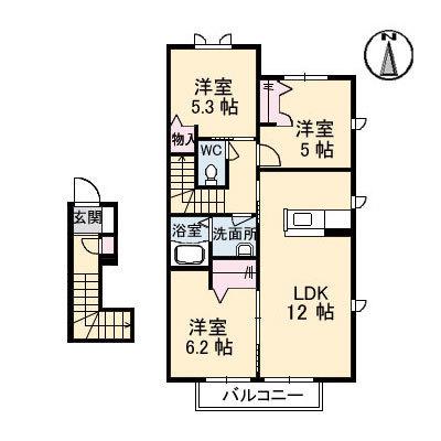 ラ・ヴィータ金岡西町 壱番館(3LDK/2階)の間取り写真