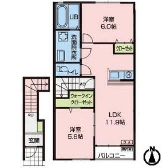NJ三島町II(2LDK/2階)の間取り写真