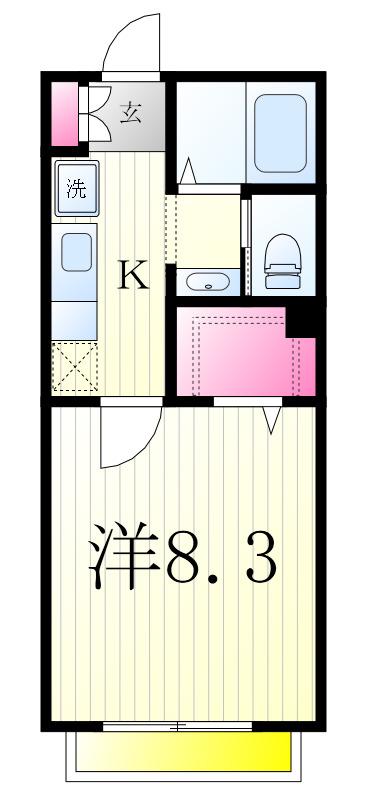 ラルコ北小金(1K/2階)の間取り写真