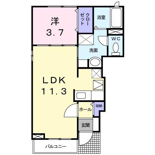 ミッテ・ソレイユII(1LDK/1階)の間取り写真