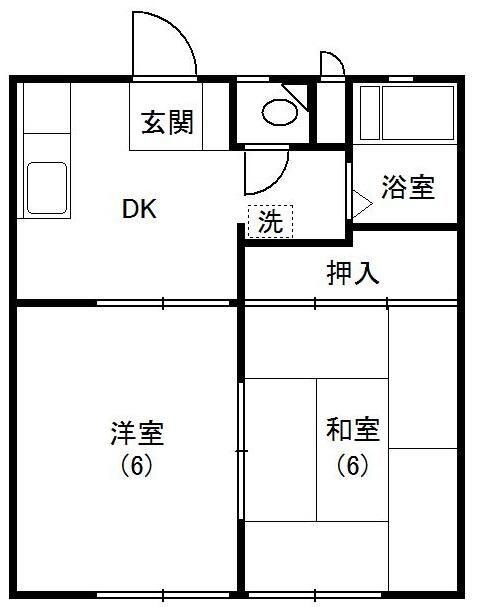 ハイツカサイ(2DK/1階)の間取り写真