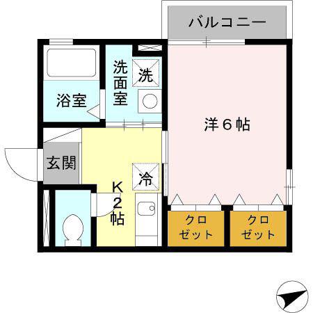 アムール(1K/2階)の間取り写真