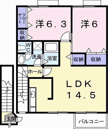 シーサイドパークB(2LDK/2階)の間取り写真