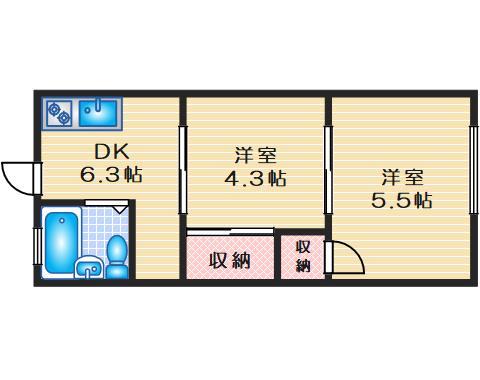 マンション八重垣(2K/2階)の間取り写真