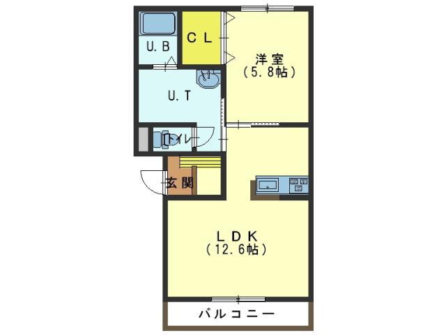 ピュアルーチェ湯川(1LDK/1階)の間取り写真