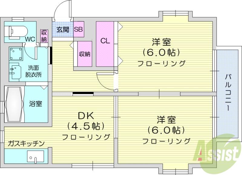 ハイマートK A棟(2DK/2階)の間取り写真