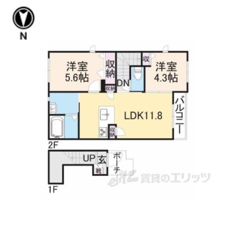 カーサ・ヴェルデ(2LDK/2階)の間取り写真
