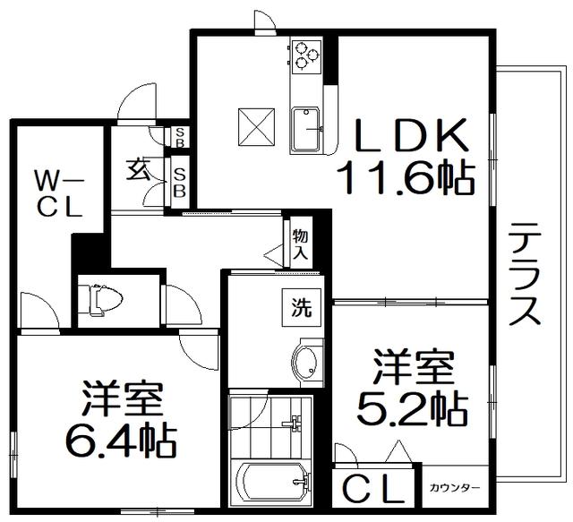 SHAMAISON STELLA RISAIA(2LDK/1階)の間取り写真