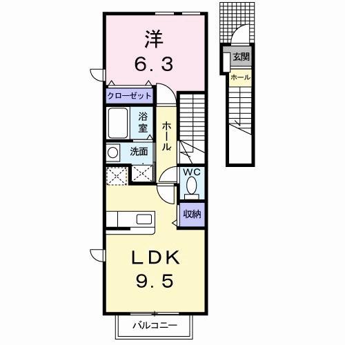 ディアコートF(1LDK/2階)の間取り写真