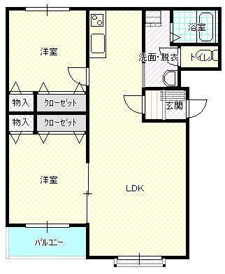 ブルーマーシュ旭I(2LDK/1階)の間取り写真