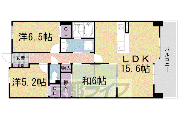 パデシオン山科夢ヶ丘(3LDK/7階)の間取り写真