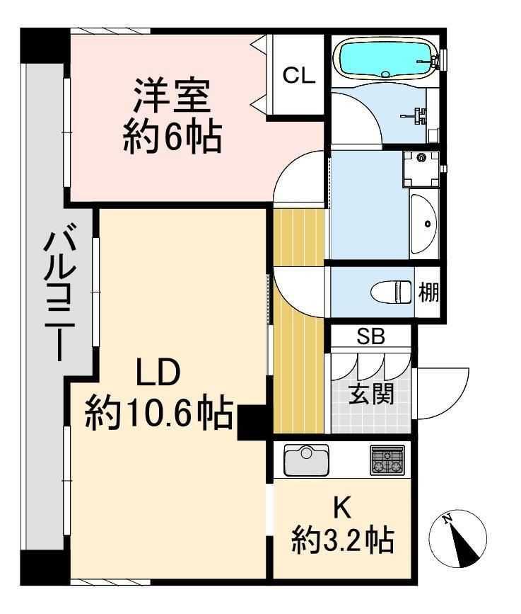 アーバンヴィレッジ神戸中山手(1LDK/6階)の間取り写真