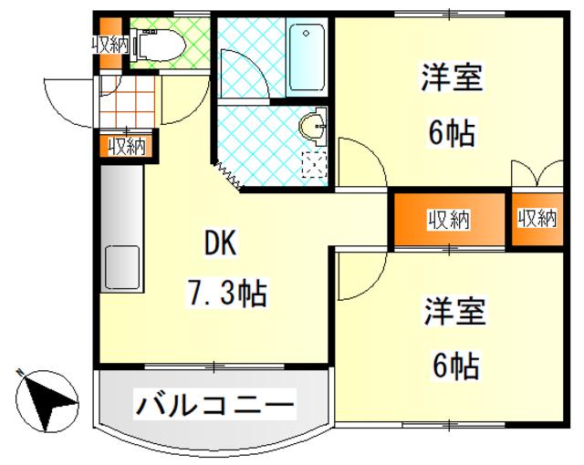 フラット穂留壽(2DK/2階)の間取り写真