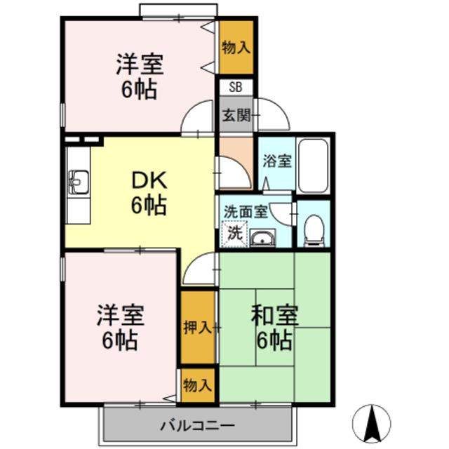 ドリームライフA(3DK/2階)の間取り写真