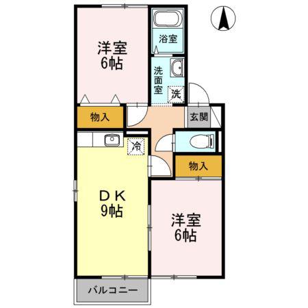 FREEDOM A棟(2DK/2階)の間取り写真