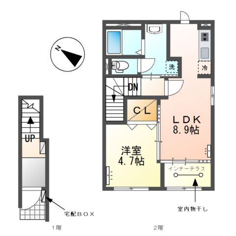 江南市野白町 アパート(1LDK/2階)の間取り写真