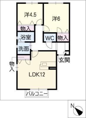 プロムナード南浜田A棟(2LDK/2階)の間取り写真