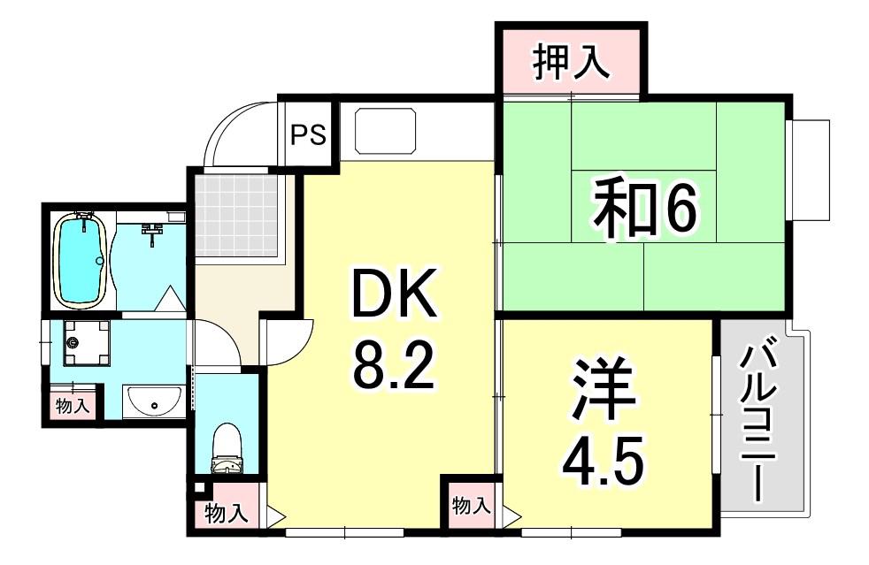 エスポワール武庫之荘II(2DK/1階)の間取り写真