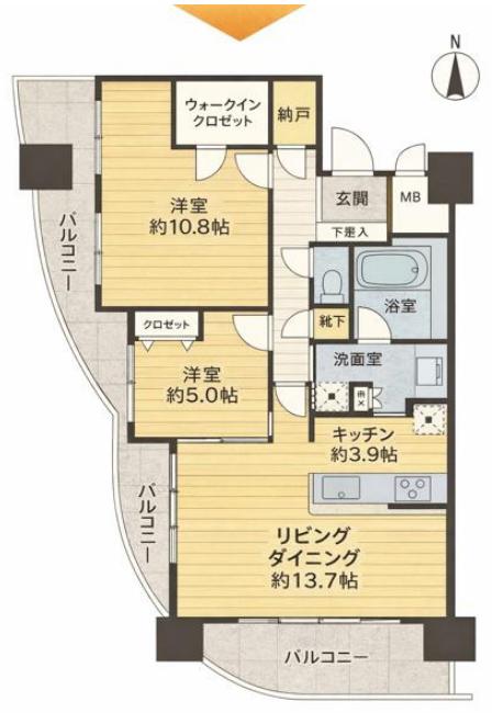 一条タワー(2LDK/9階)の間取り写真