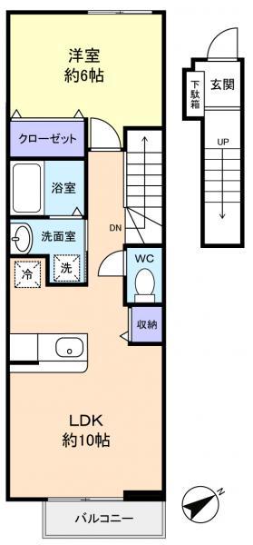 ドゥーメゾンII番館(1LDK/2階)の間取り写真