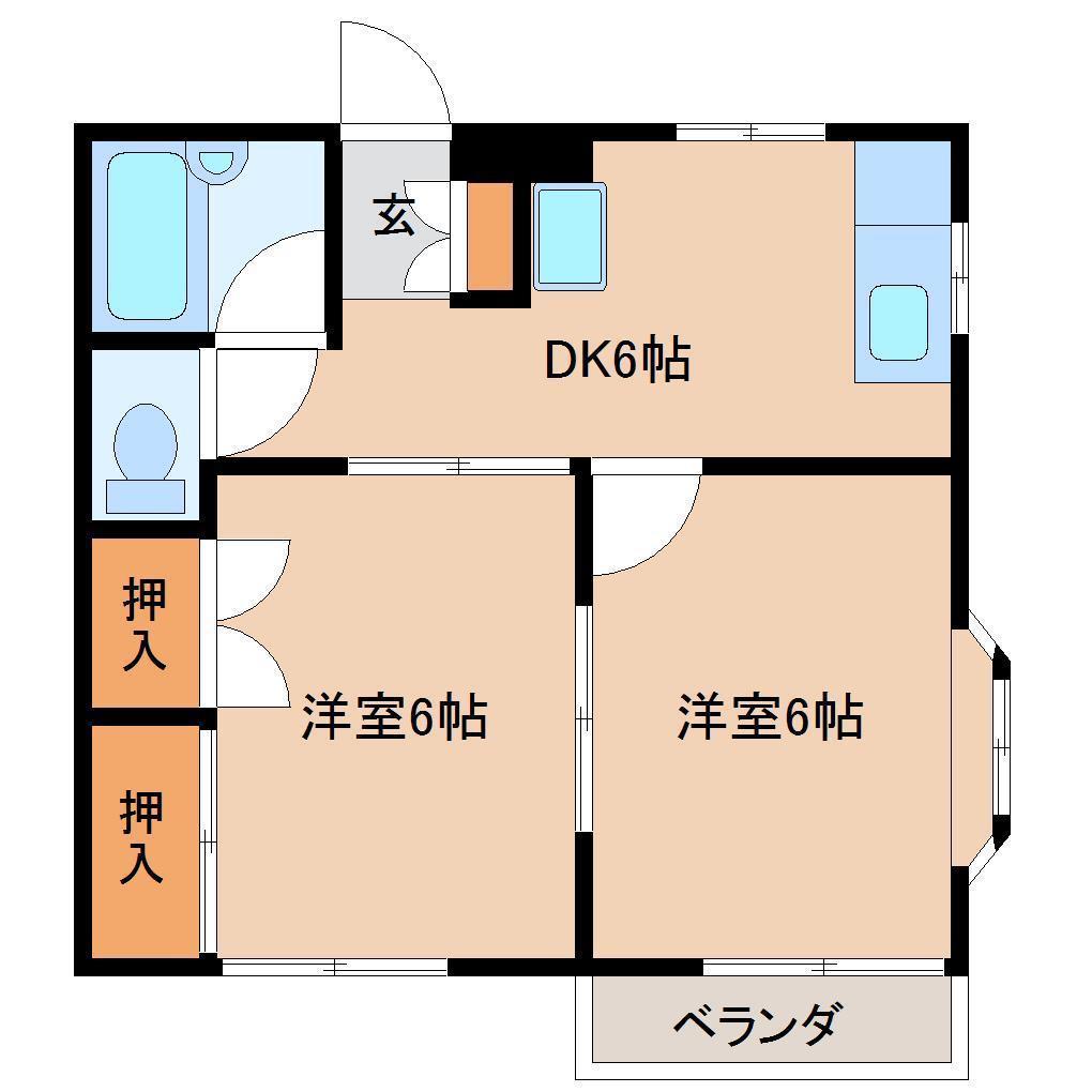 サニーハイツ高品(2DK/2階)の間取り写真