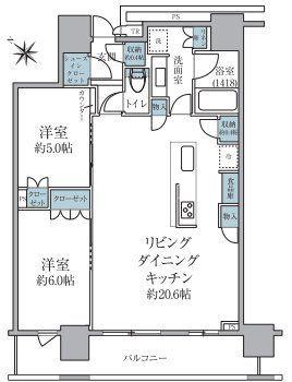 ブリリアザ・タワー東京八重洲アベニュー(2LDK/5階)の間取り写真