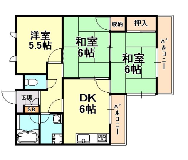 ジーライズ東灘深江(3DK/3階)の間取り写真