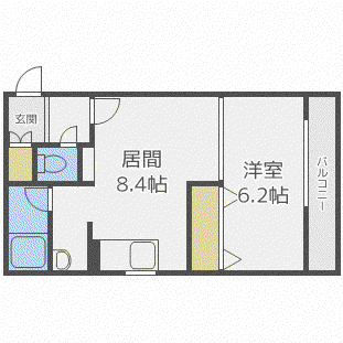 ベルマーレ八軒(1LDK/4階)の間取り写真