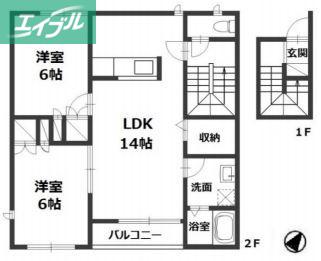 児島テラスA棟(2LDK/2階)の間取り写真