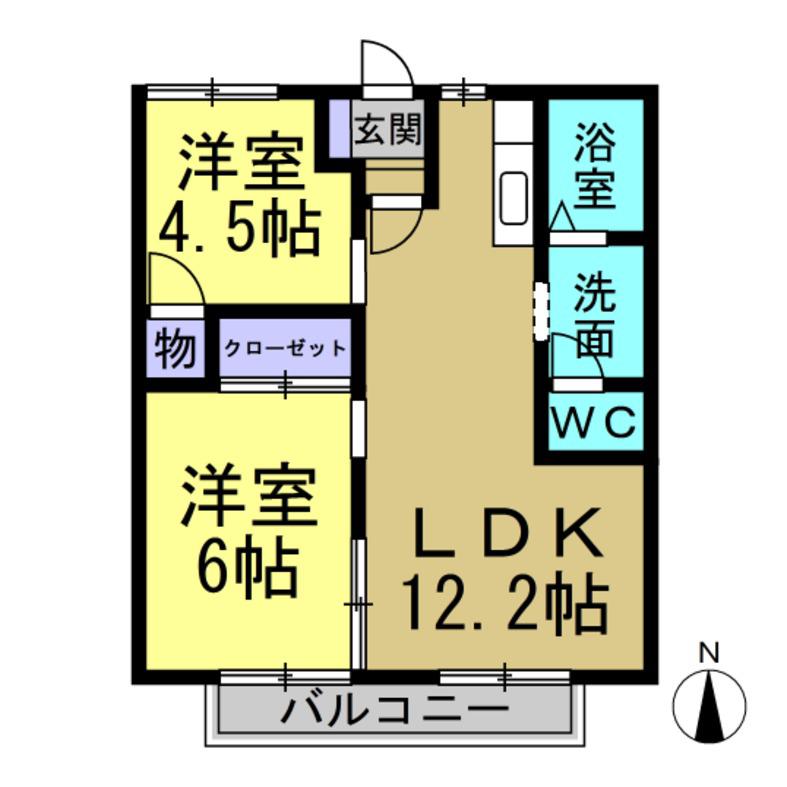 パークヒルズ梨子ノ木(2LDK/1階)の間取り写真
