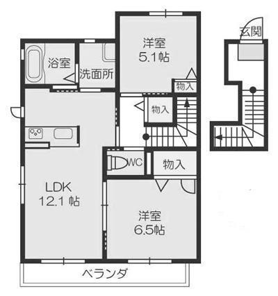 クレセオSAKURA A・B棟(2LDK/2階)の間取り写真