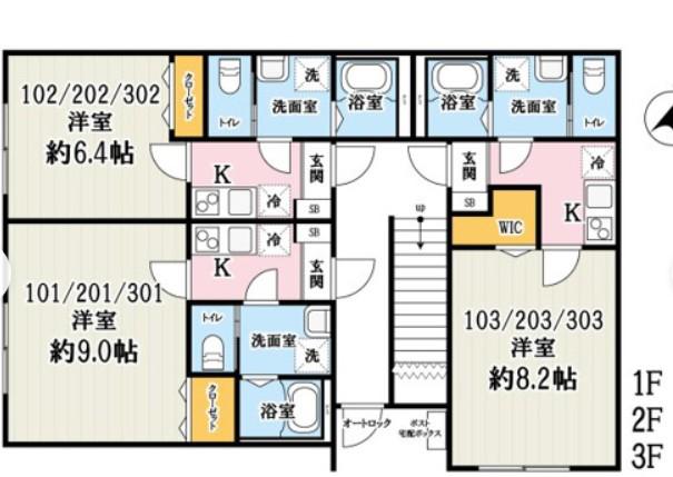 FELICE上福岡(1K/3階)の間取り写真